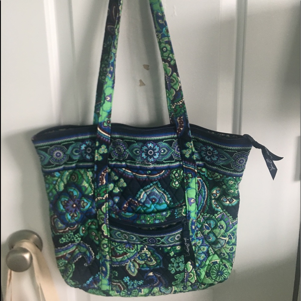 green and blue paisley vera bradley tote bag